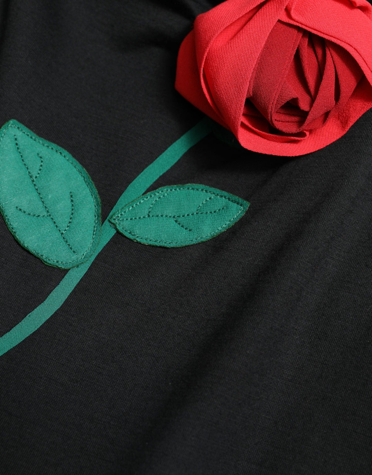 Dolce & Gabbana Black Wool Sleeveless Rose Applique Dress