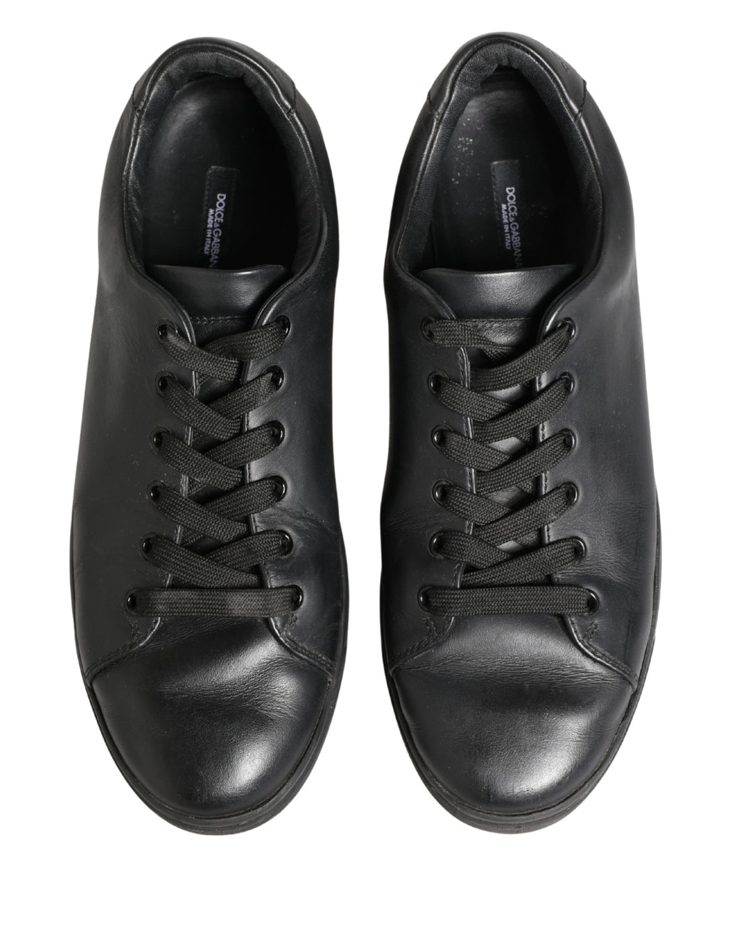 Dolce & Gabbana Black Leather Low Top Lace Up Sneakers Shoes