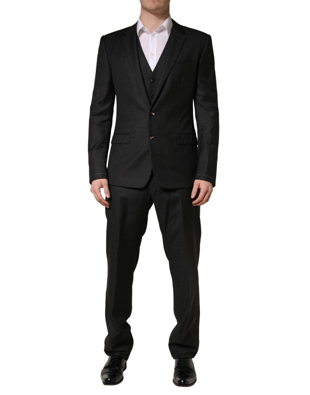 Dolce & Gabbana Dark Gray Wool Slim Fit Formal 3 Piece Men Suit