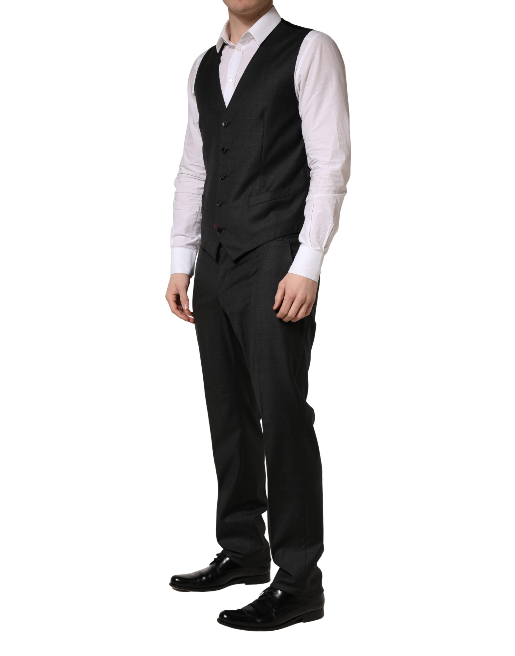 Dolce & Gabbana Dark Gray Wool Slim Fit Formal 3 Piece Men Suit