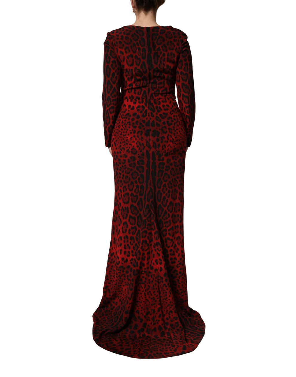 Dolce & Gabbana Red Leopard Print Sheath Long Sleeve Dress