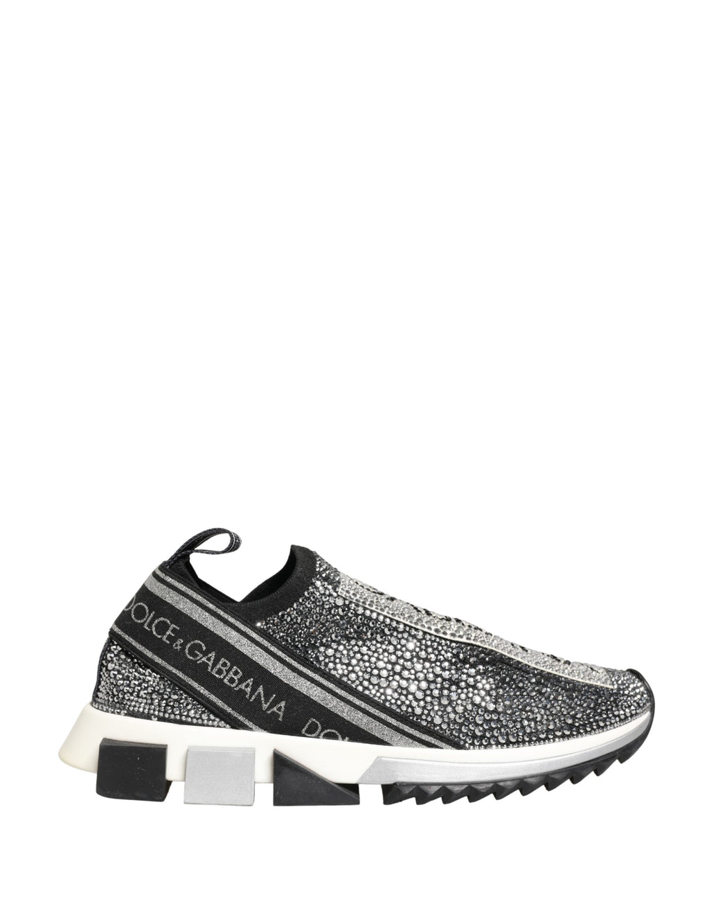 Dolce & Gabbana Silver Crystal Logo Slip On Sorrento Sneakers Shoes