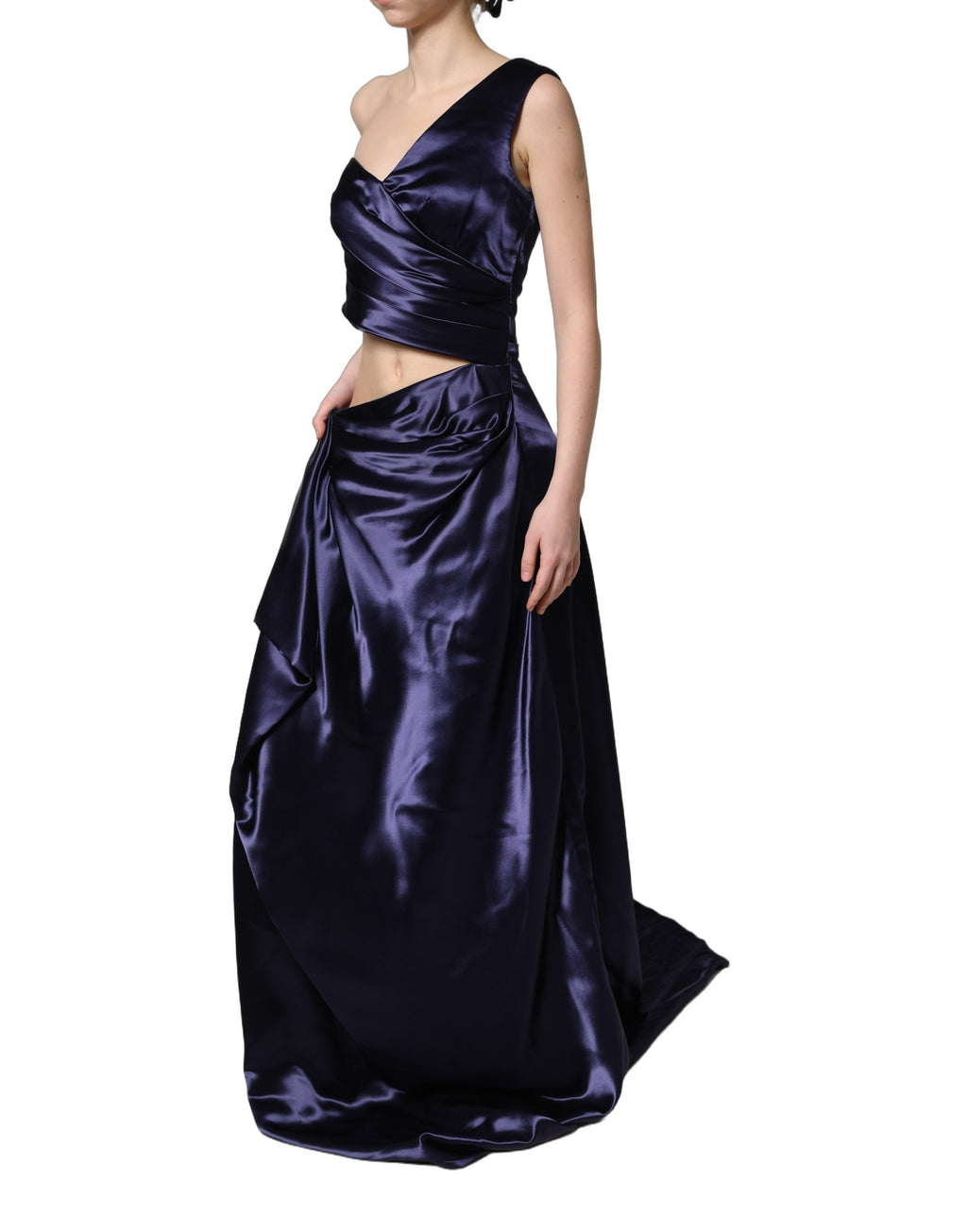Dolce & Gabbana Navy Blue One Shoulder Evening Gown Dress