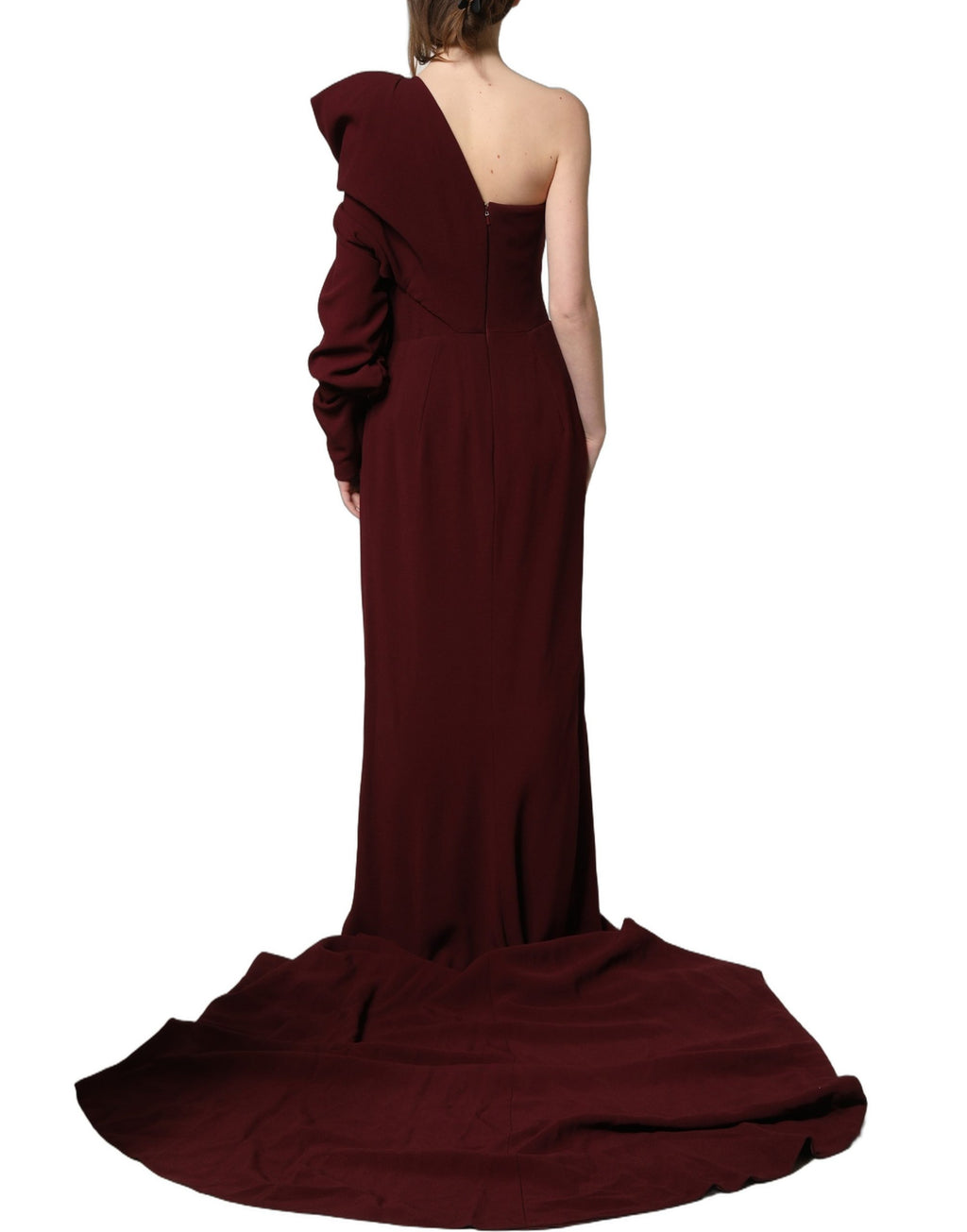 Dolce & Gabbana Maroon Crystal One Shoulder EveningGown Dress