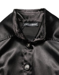 Dolce & Gabbana Black Satin Long Puff Sleeves Pleated Dress