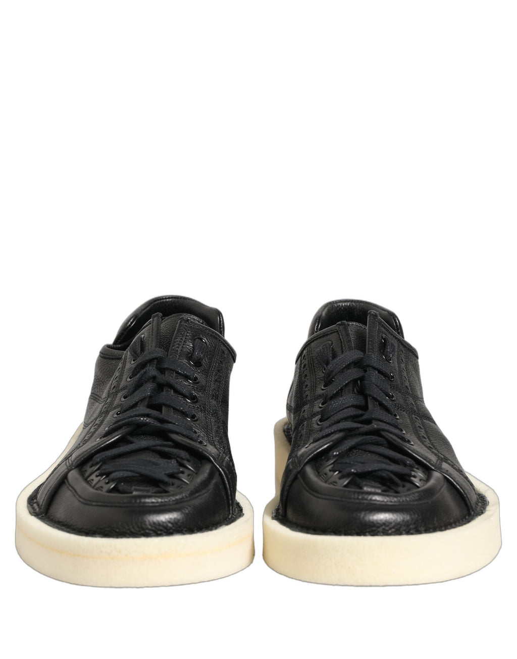 Dolce & Gabbana Black Leather Lace Up Low Top Sneakers Shoes