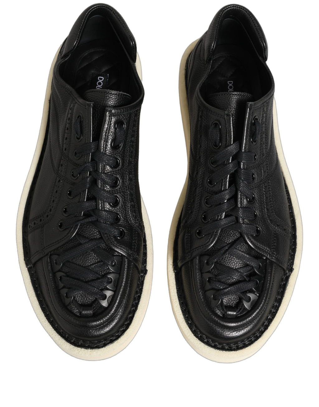 Dolce & Gabbana Black Leather Lace Up Low Top Sneakers Shoes