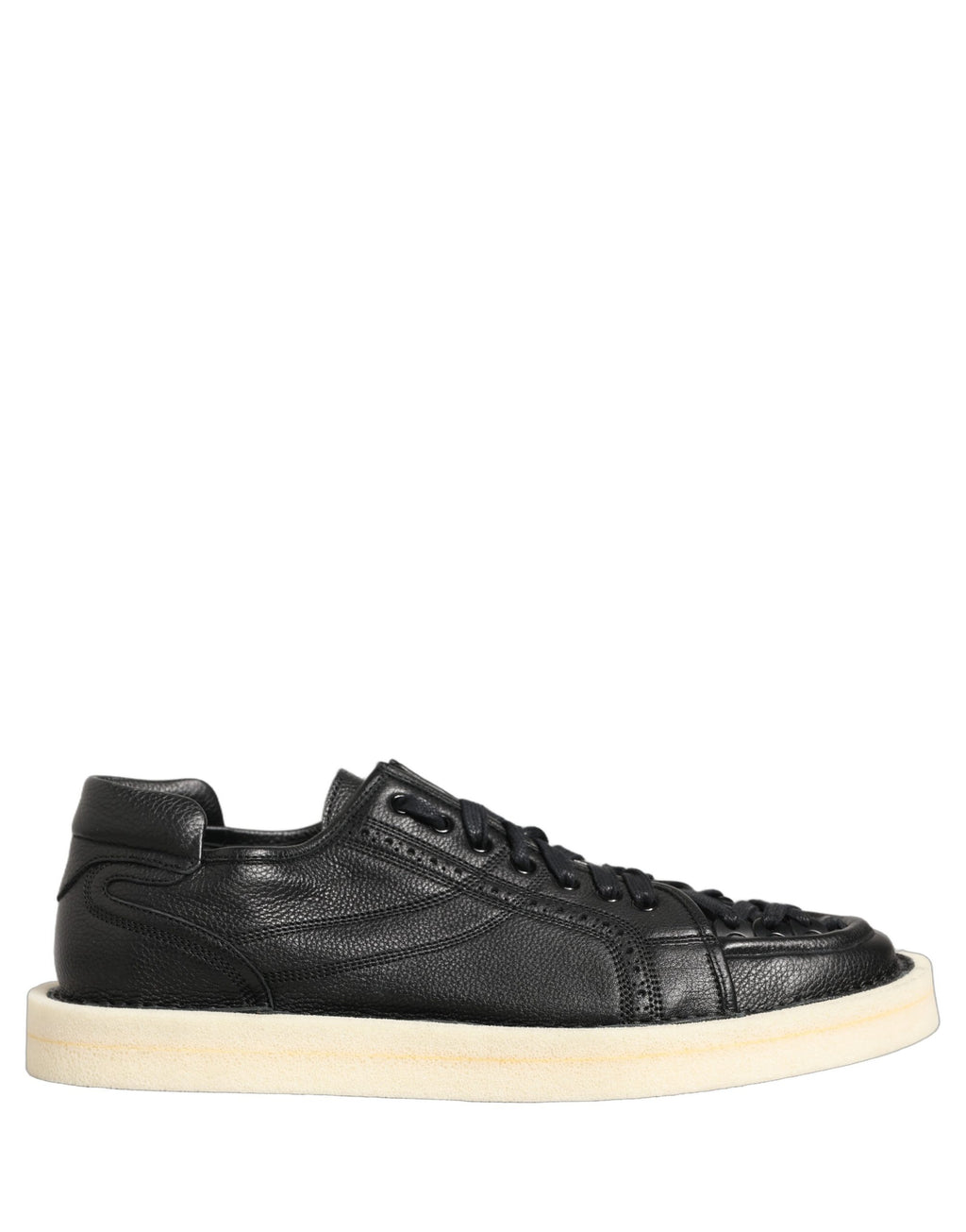 Dolce & Gabbana Black Leather Lace Up Low Top Sneakers Shoes