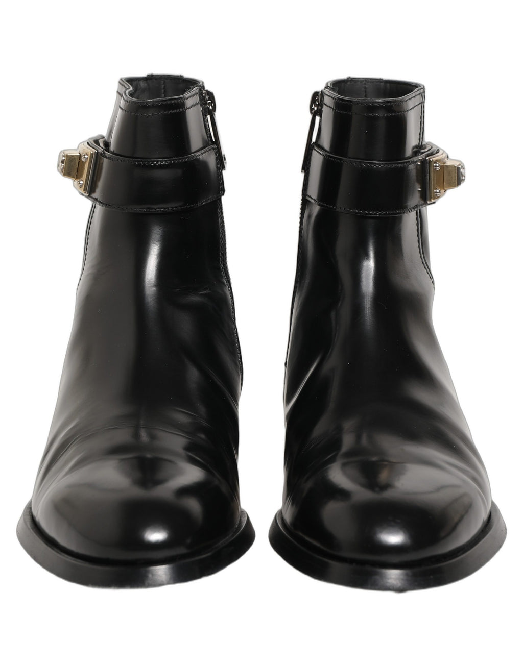 Dolce & Gabbana Black Leather Logo Buckle Mid Calf Boots Shoes