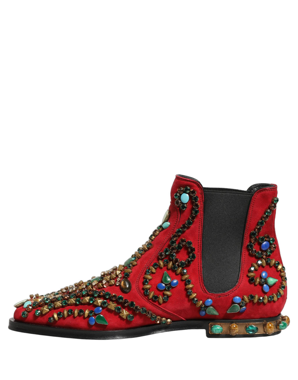 Dolce & Gabbana Red Embellished Chelsea Ankle Boots Shoes