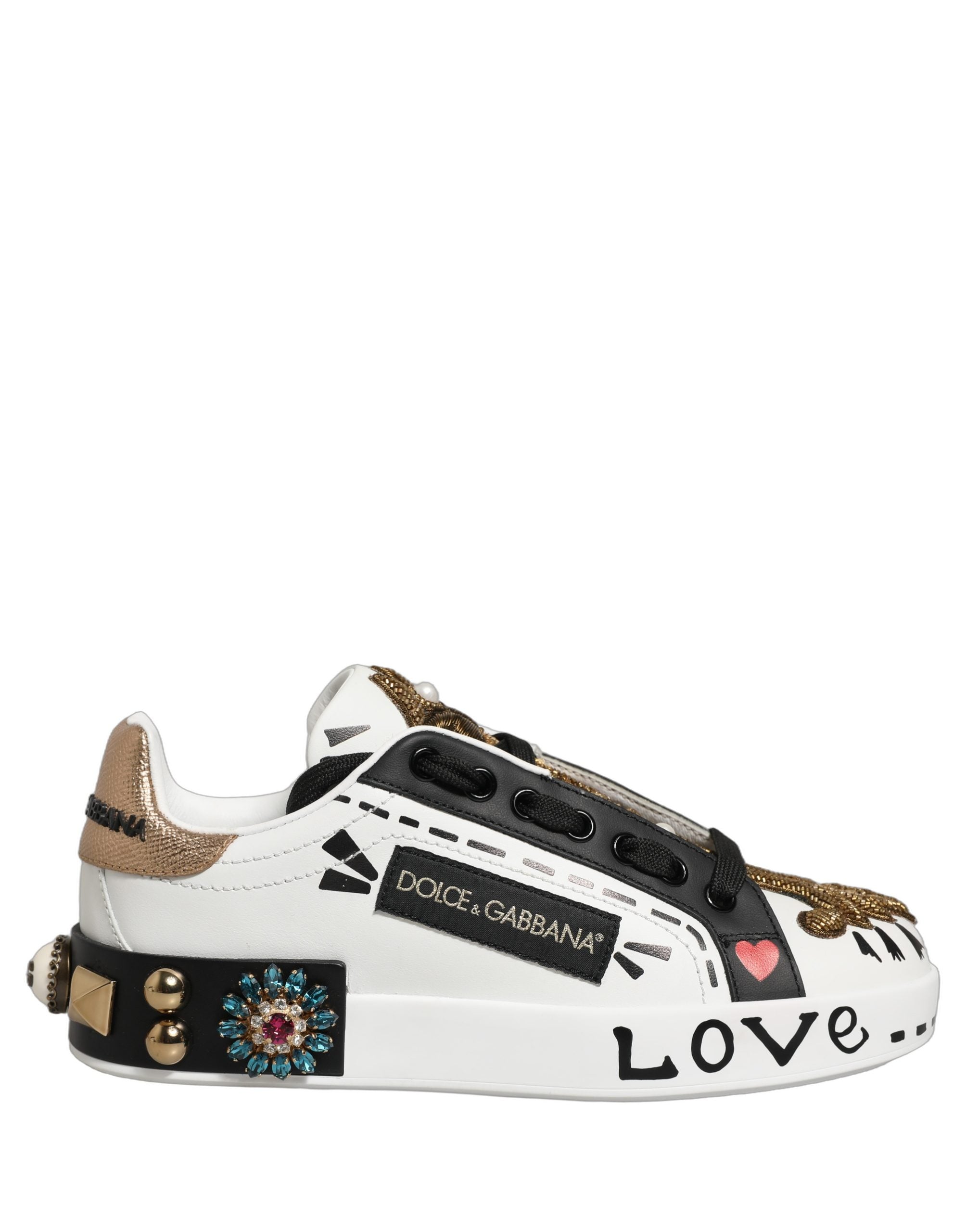 Dolce & Gabbana White Gold Studded Portofino Sneakers Shoes