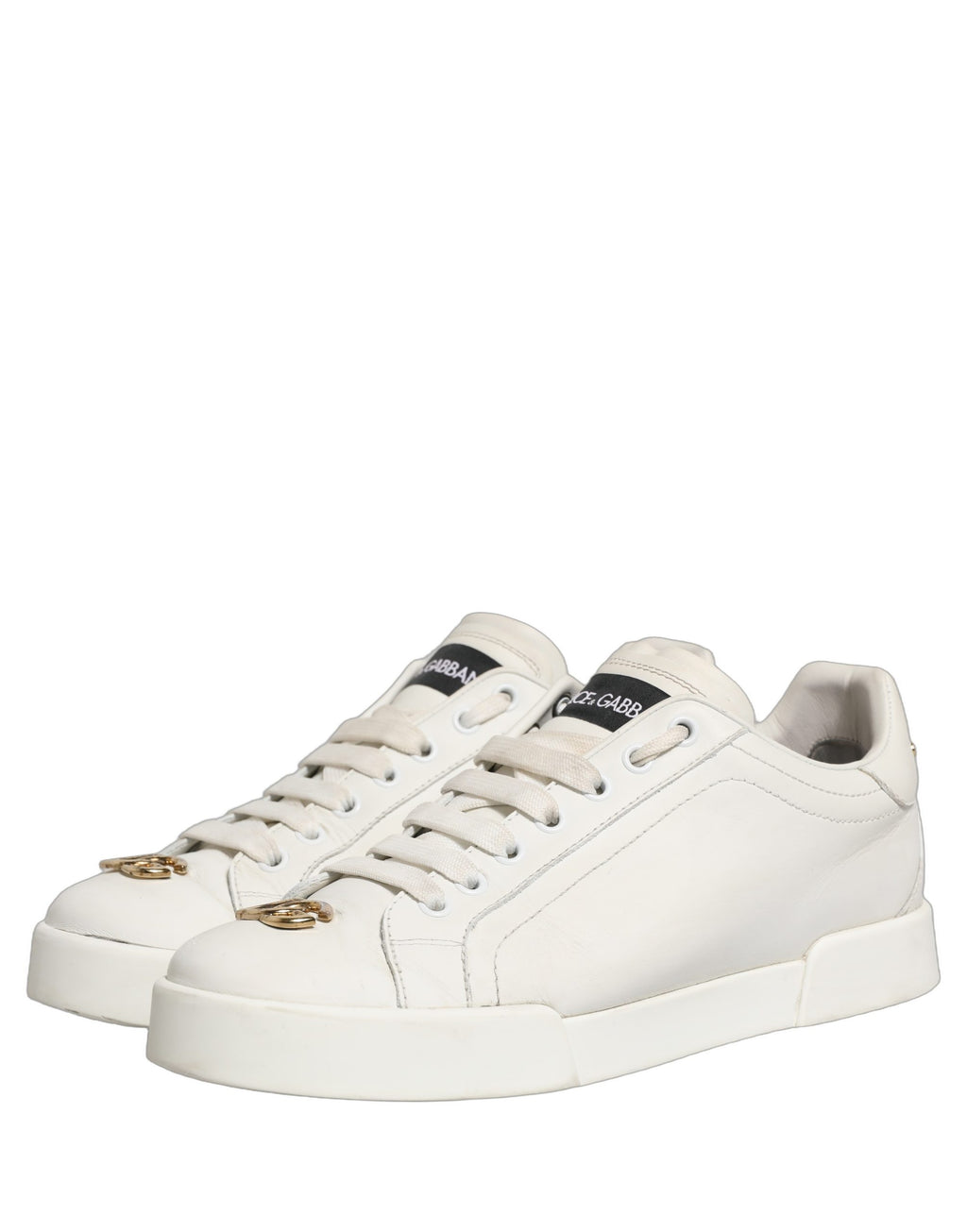Dolce & Gabbana White Leather Logo Plaque Low Top Sneakers Shoes