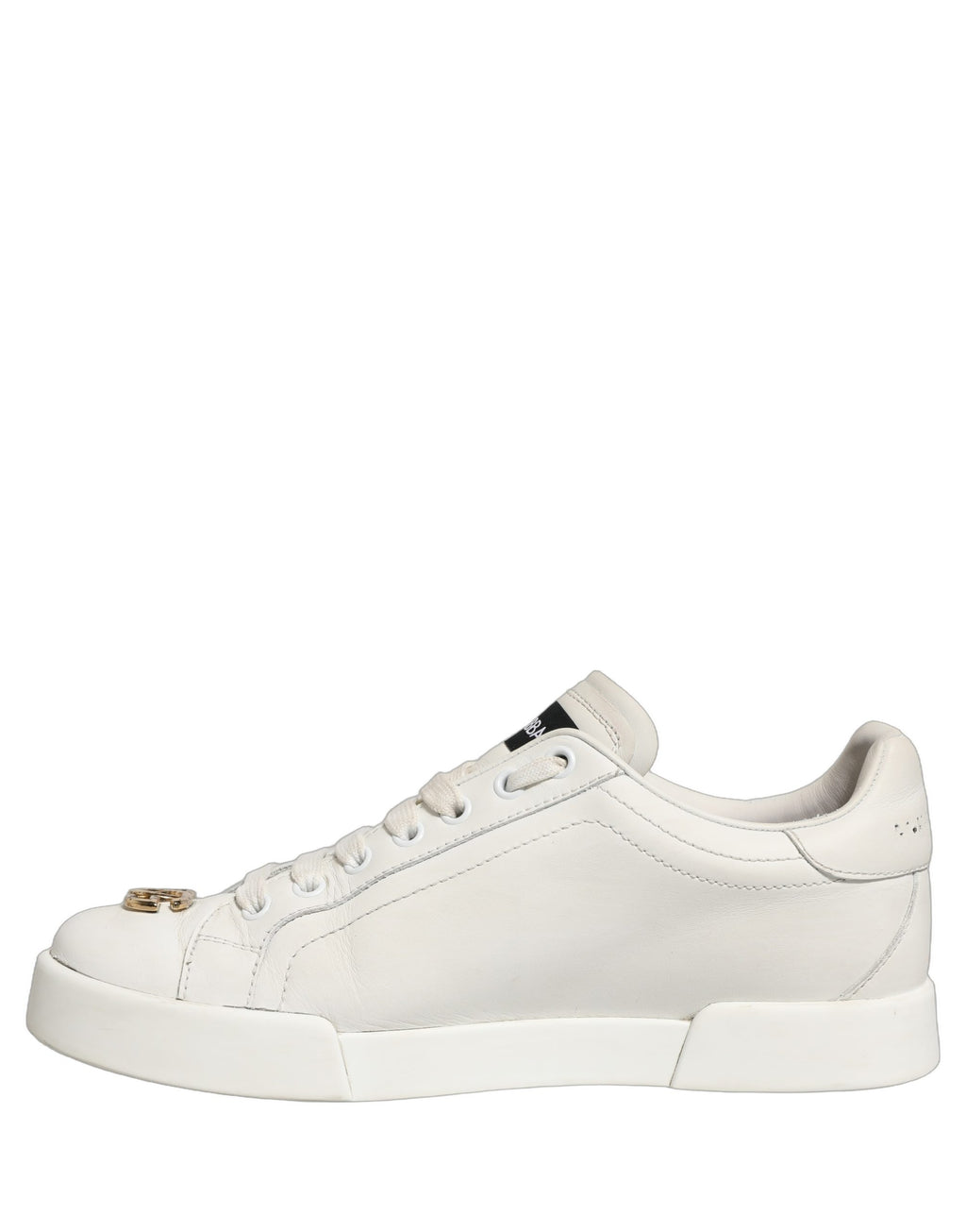 Dolce & Gabbana White Leather Logo Plaque Low Top Sneakers Shoes