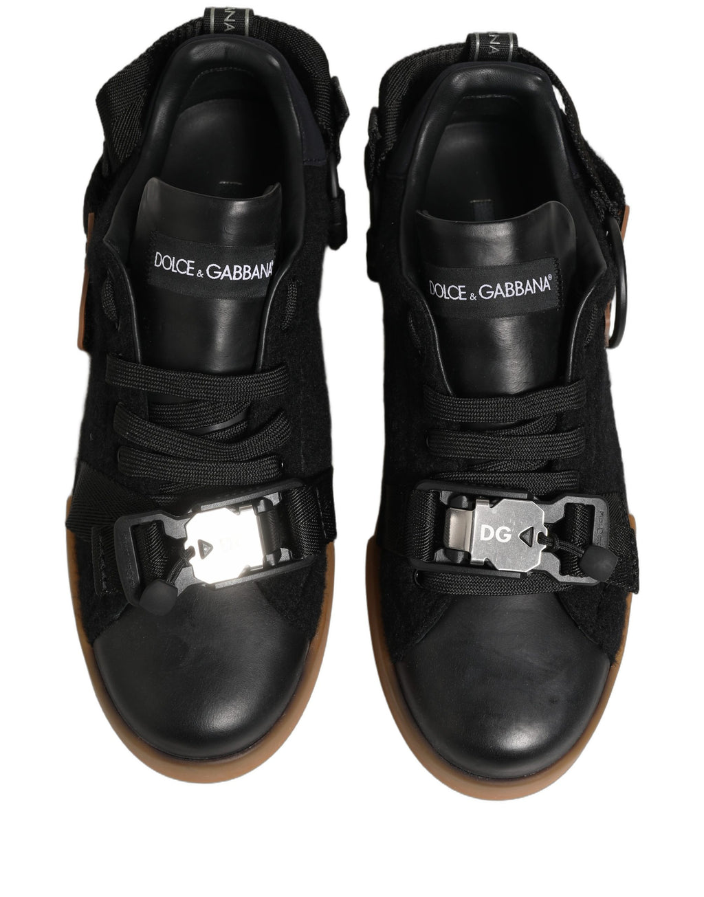Dolce & Gabbana Black Leather Low Trainers Men Sneakers Shoes