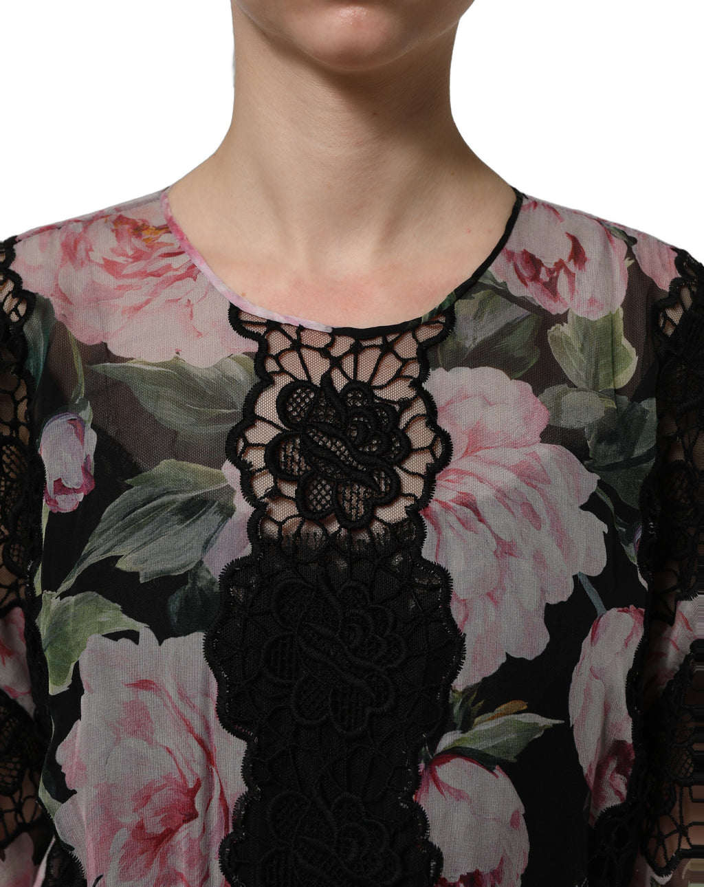 Dolce & Gabbana Black Floral Print Cotton Lace Maxi Dress