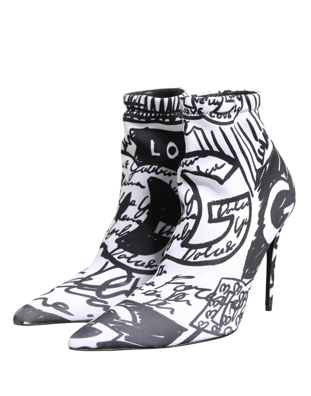 Dolce & Gabbana White Graffiti Stretch Ankle Boots Shoes