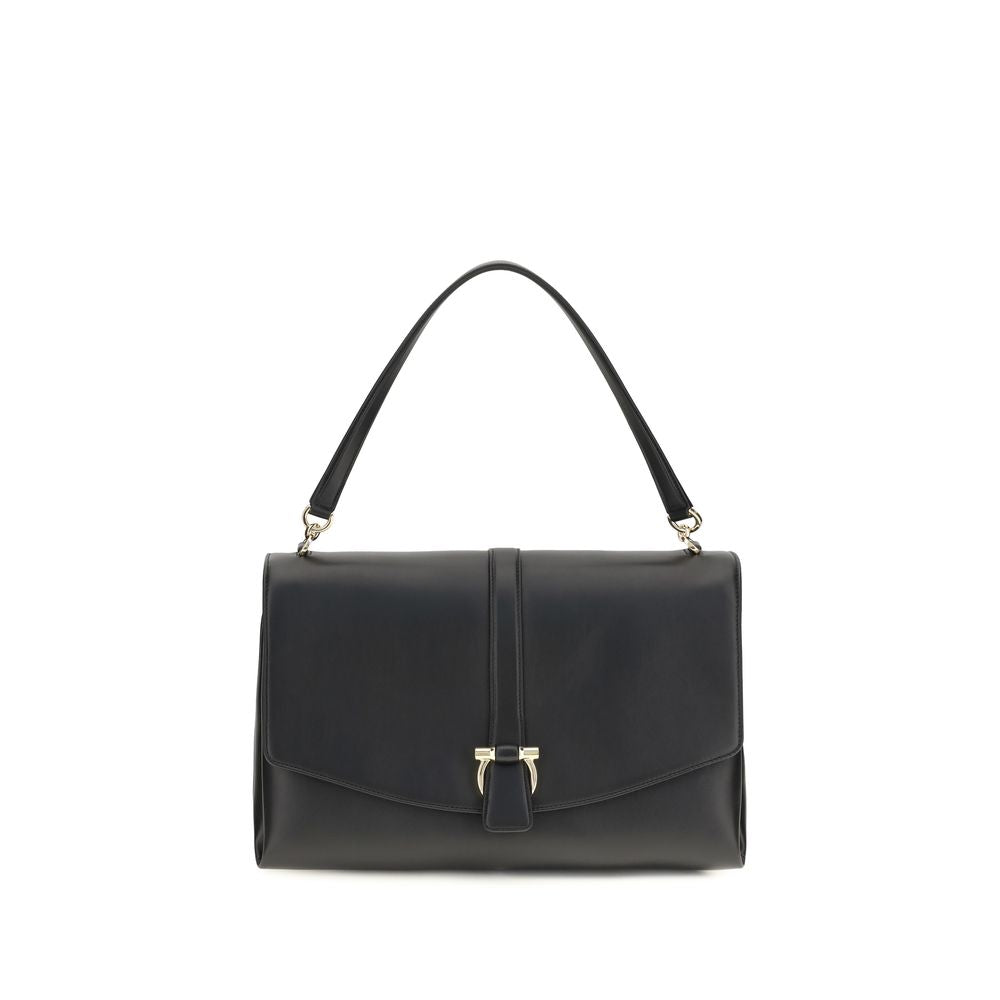 Ferragamo Black Calf Leather Bos Taurus Shoulder Bag