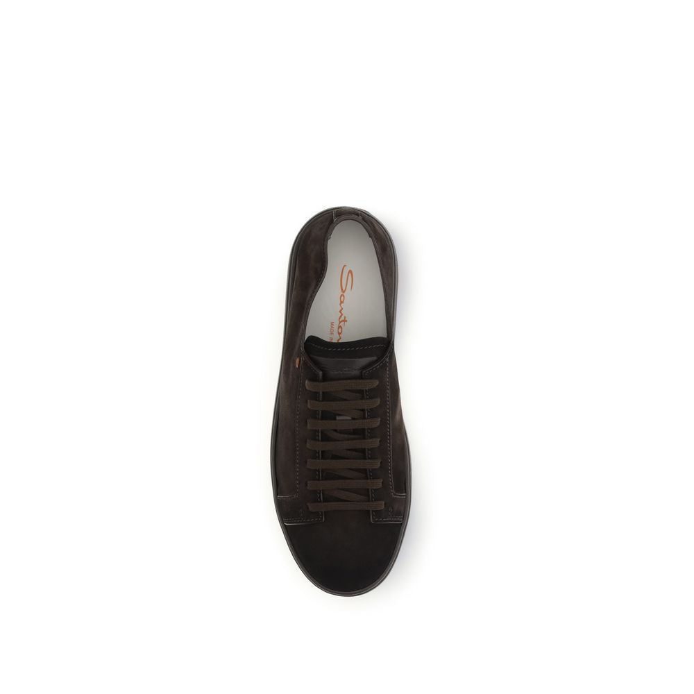 Santoni Brown Calf Leather Bos Taurus Low Top Sneakers