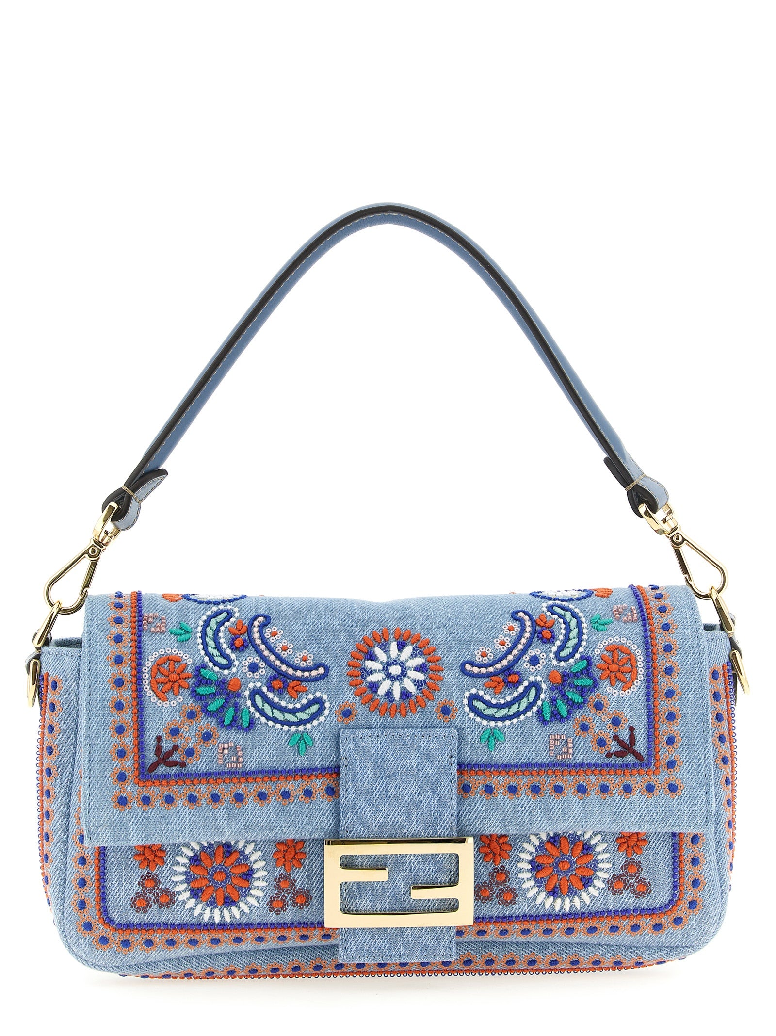 Fendi Blue Cotton Shoulder Bag