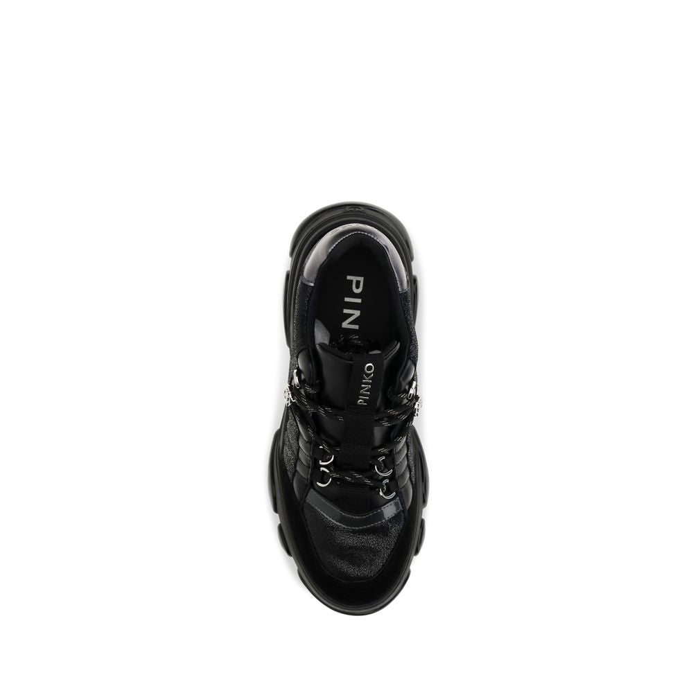 PINKO Black Calf Leather Bos Taurus Chunky Sneakers