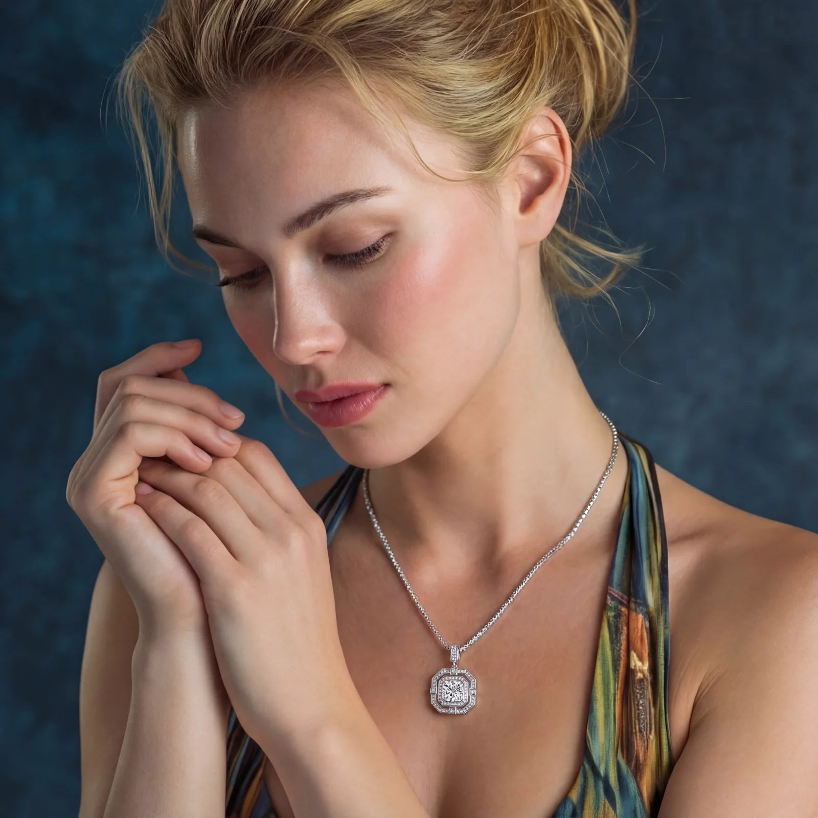 Geometric Halo Moissanite Necklace | GL Dowdell