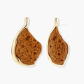 Textured brown resin drop earrings with gold-toned zinc alloy frames and sterling silver posts on white background.