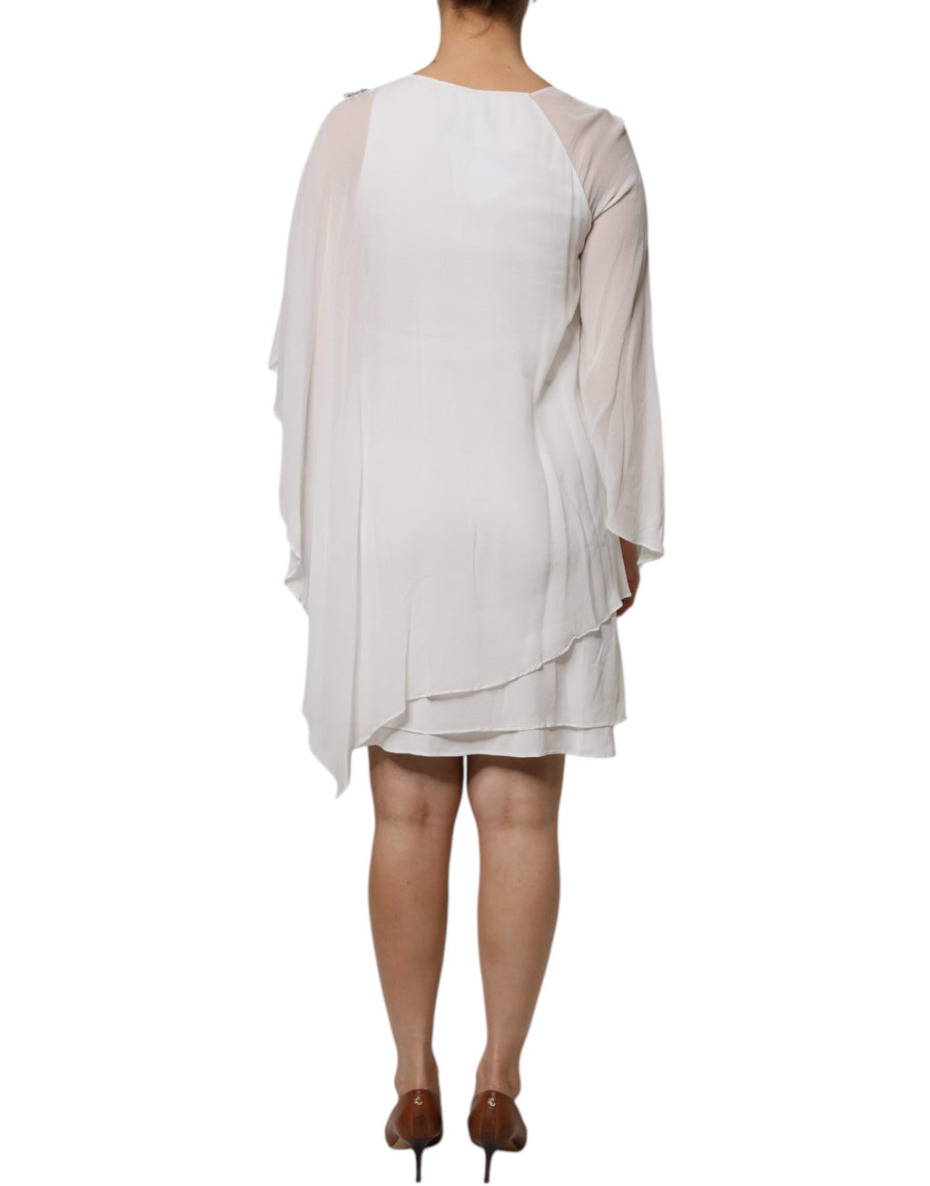 Blumarine White Floral Embroidery Viscose Chiffon Shift Dress