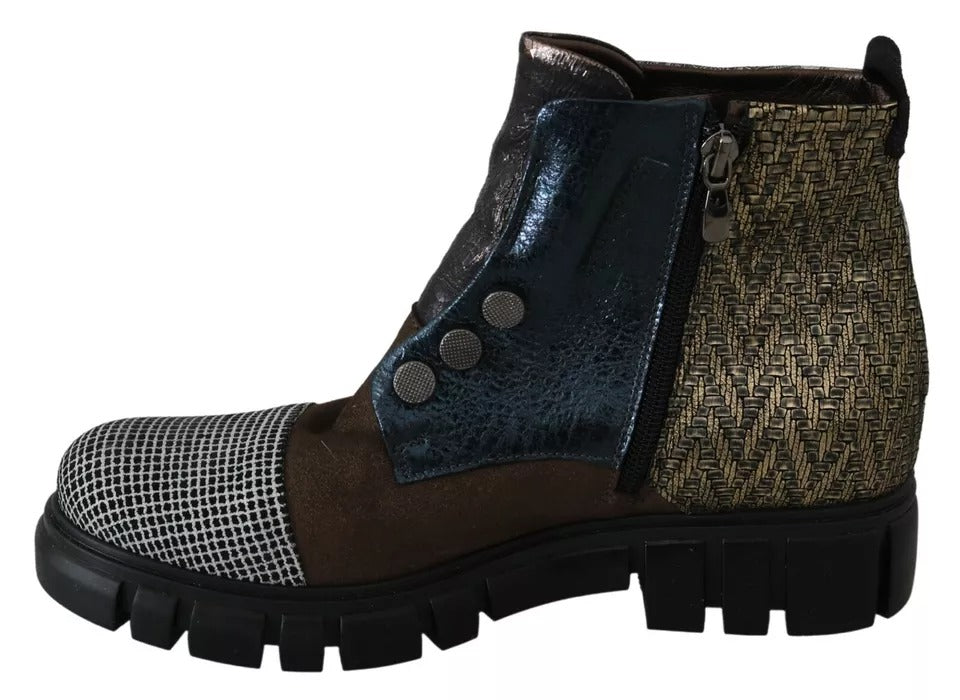 EBARRITO Multicolor Leather Suede Zipper Ankle Boots Shoes