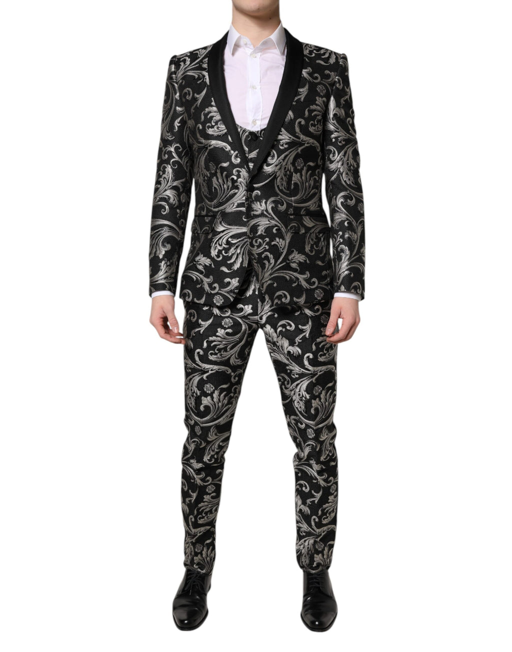 Dolce & Gabbana Dark Gray MARTINI Jacquard Men 3 Piece Suit