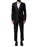 Dolce & Gabbana Dark Gray Black Jacquard 3 Piece Single Breasted Suit