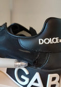 Dolce & Gabbana Black Calf Leather Portofino Sneakers Shoes