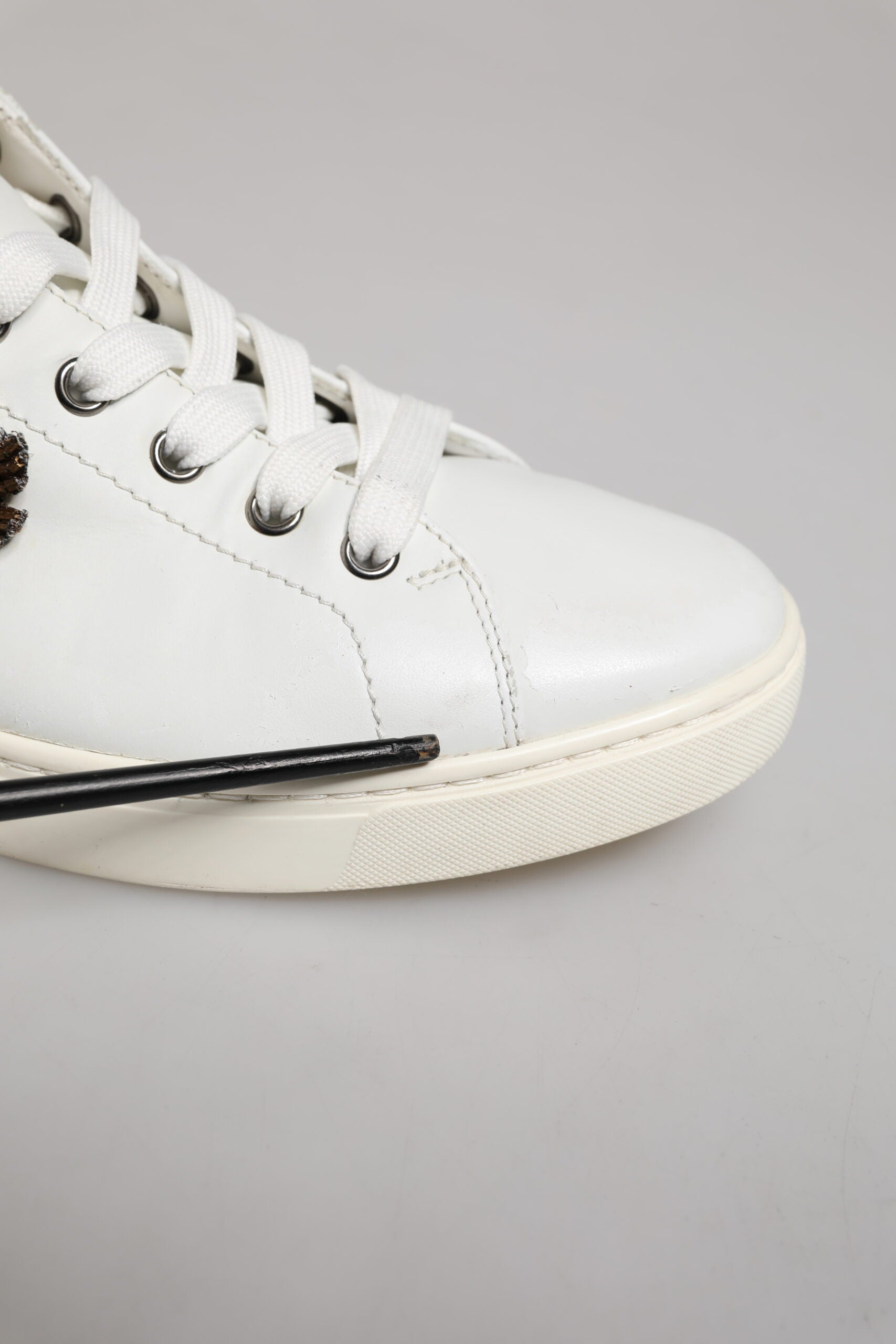 Dolce & Gabbana White Silver Sacred Heart Men Sneakers Shoes