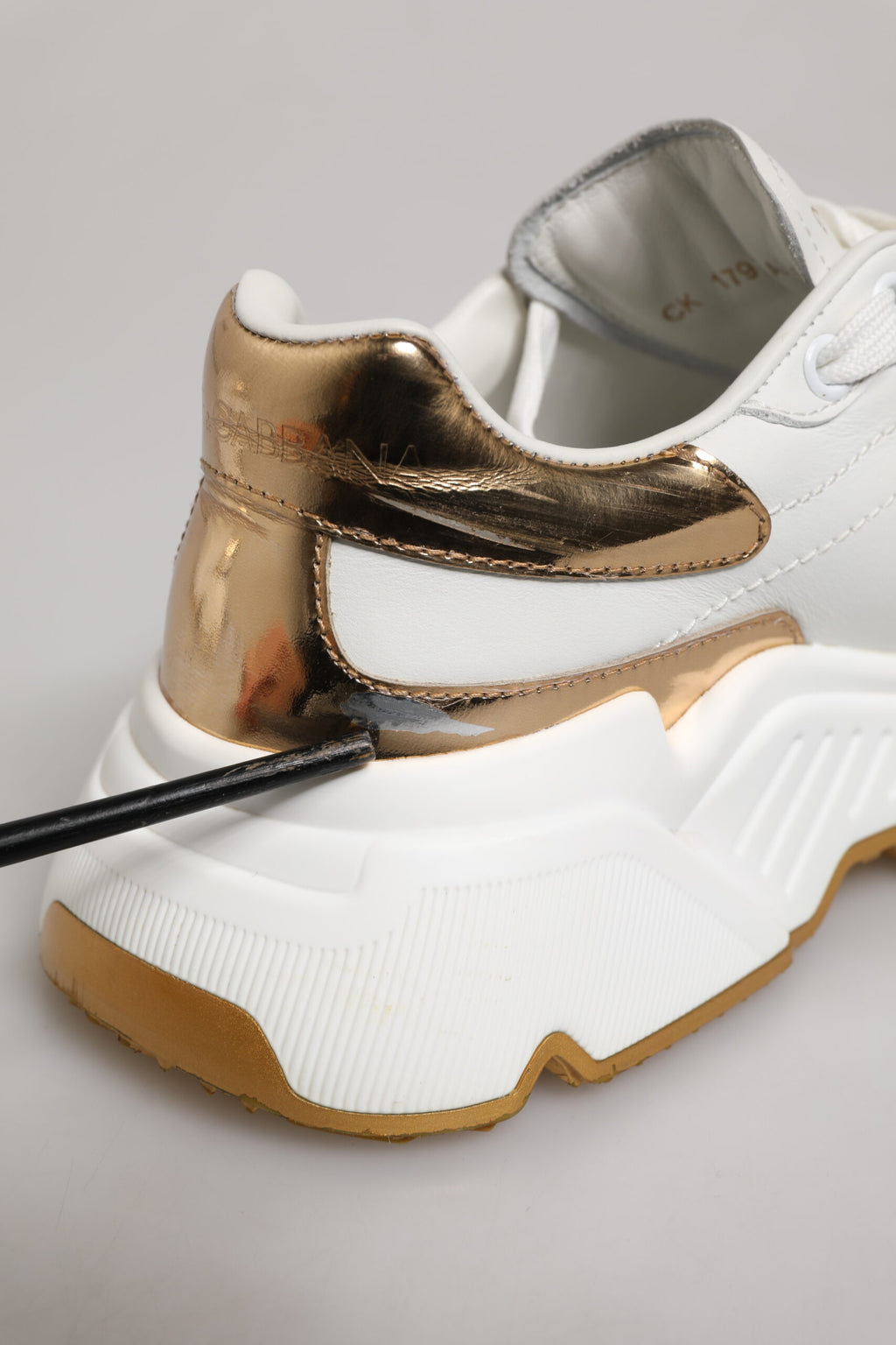 Dolce & Gabbana White Gold DAYMASTER Leather Sneakers Shoes