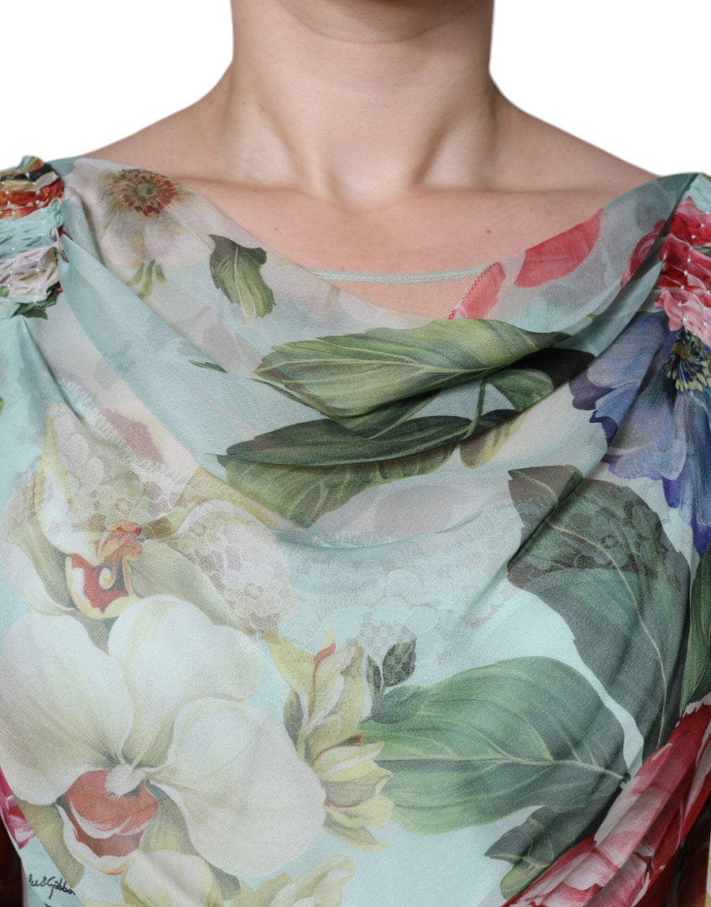 Dolce & Gabbana Blue Floral Print Tiered Long Maxi Dress