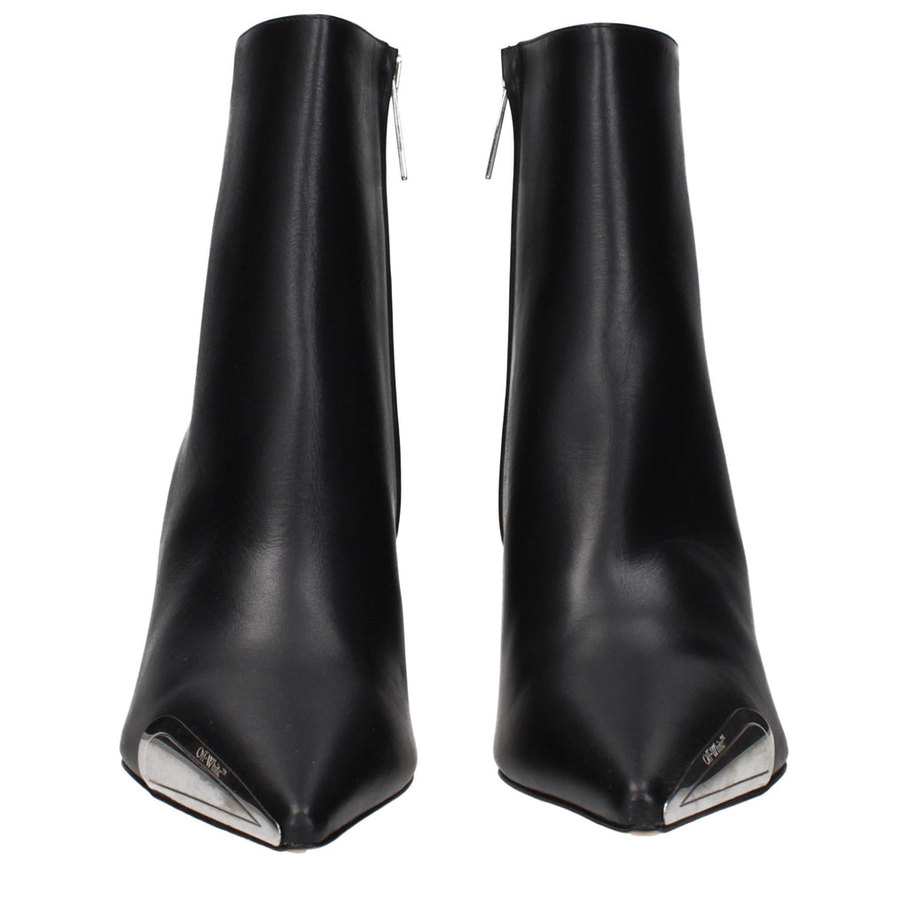 Off-White Black Leather Ankle Boots