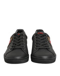 Dolce & Gabbana Black Leather Heart Embellished Sneakers Shoes
