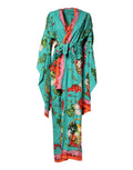Dolce & Gabbana Green Printed Long Sleeve Wrap Coat Dress