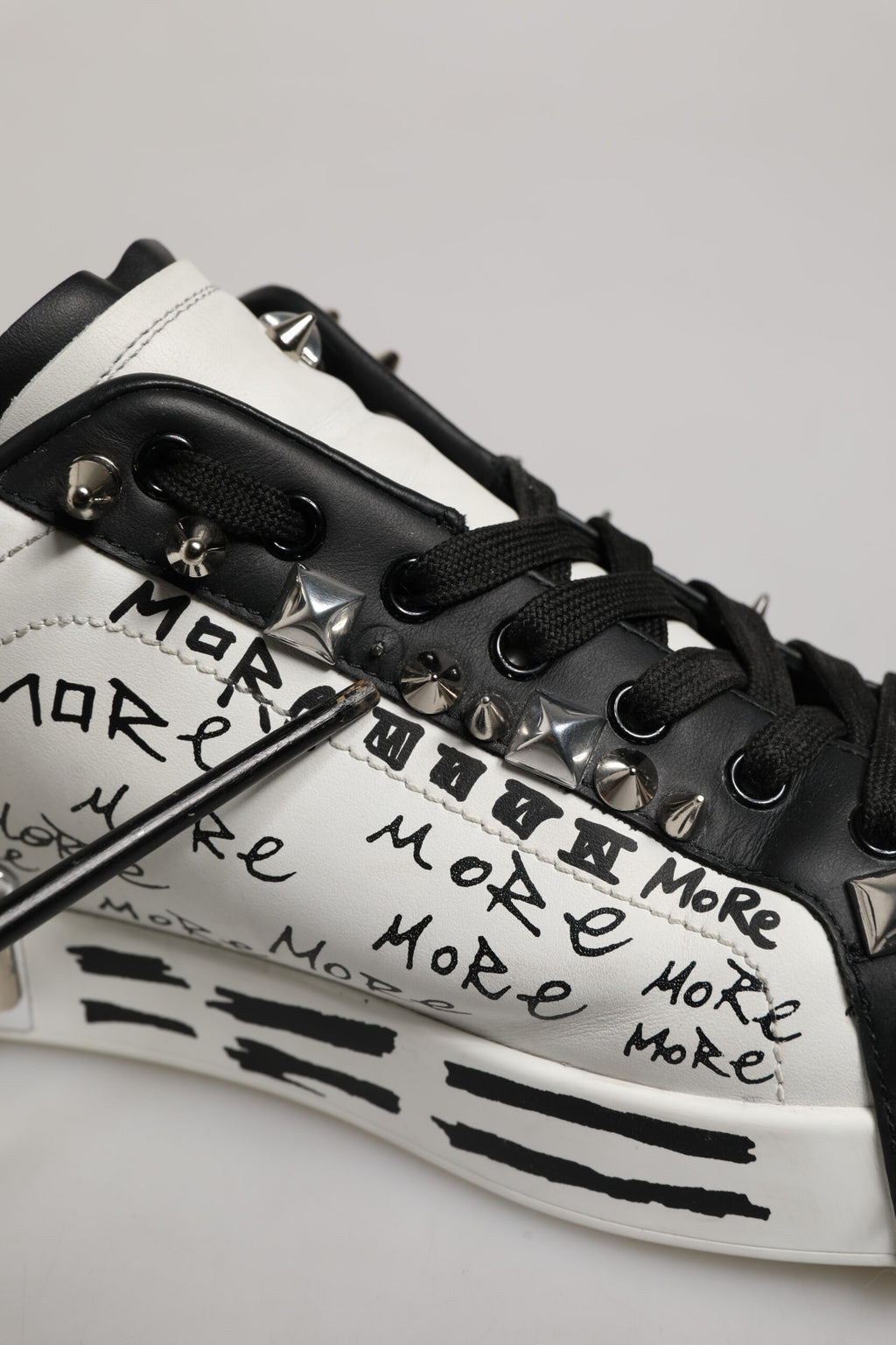 Dolce & Gabbana Black White Studded Low Top Sneakers Shoes