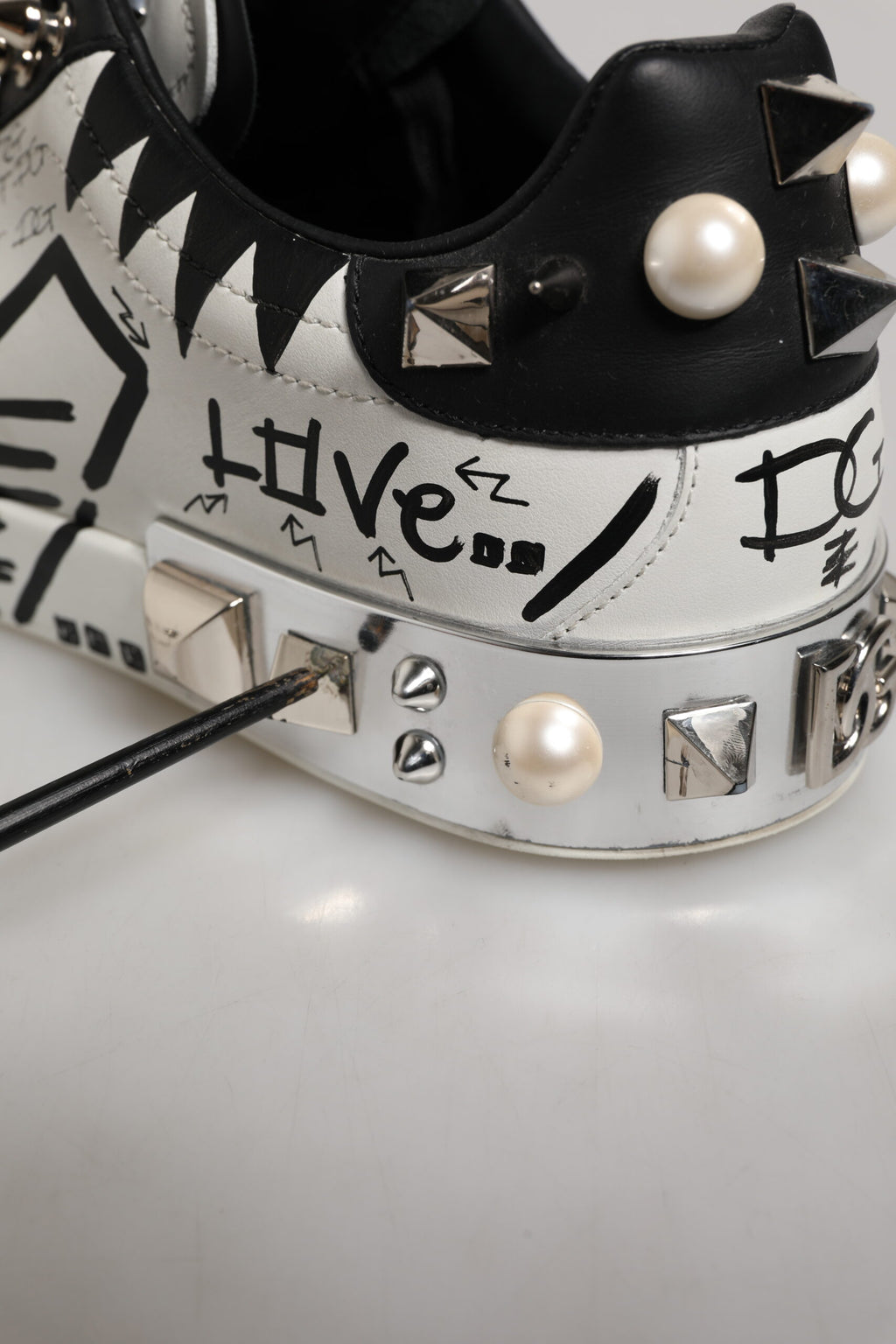 Dolce & Gabbana Black White Studded Low Top Sneakers Shoes