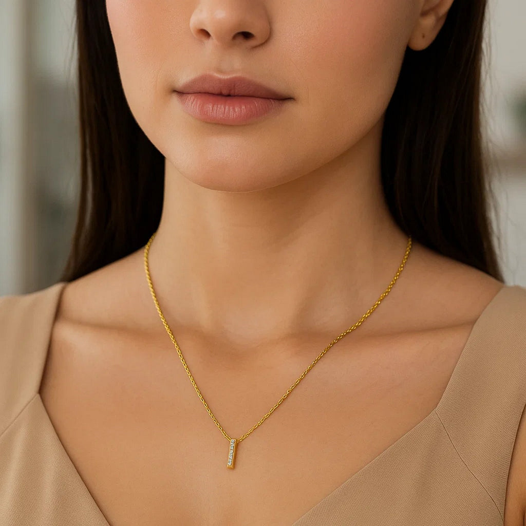 14K Yellow Gold Mini Diamond I Initial Pendant Necklace